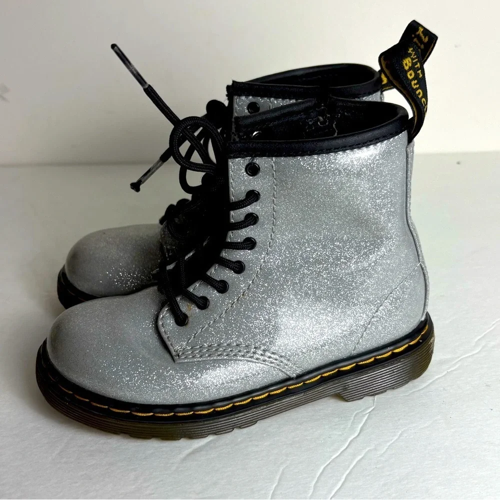 Dr. Martens 1460 Silver Glitter Toddler Lace Up Boots size 10
